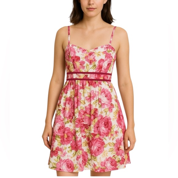City Triangles Floral Print Summer Dress Spaghetti Strap Pink Size 11 - Picture 1 of 14